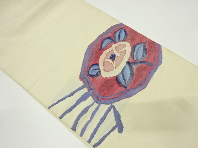 アンティーク　手織り紬花模様織り出し袋帯（材料）
